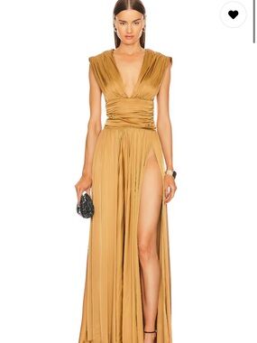 Michael Costello Hayward Gown Plunge V-Neck High-Slit Maxi Gown small